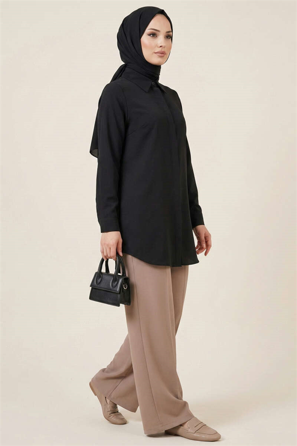 Basic Hidden Button Shirt Black