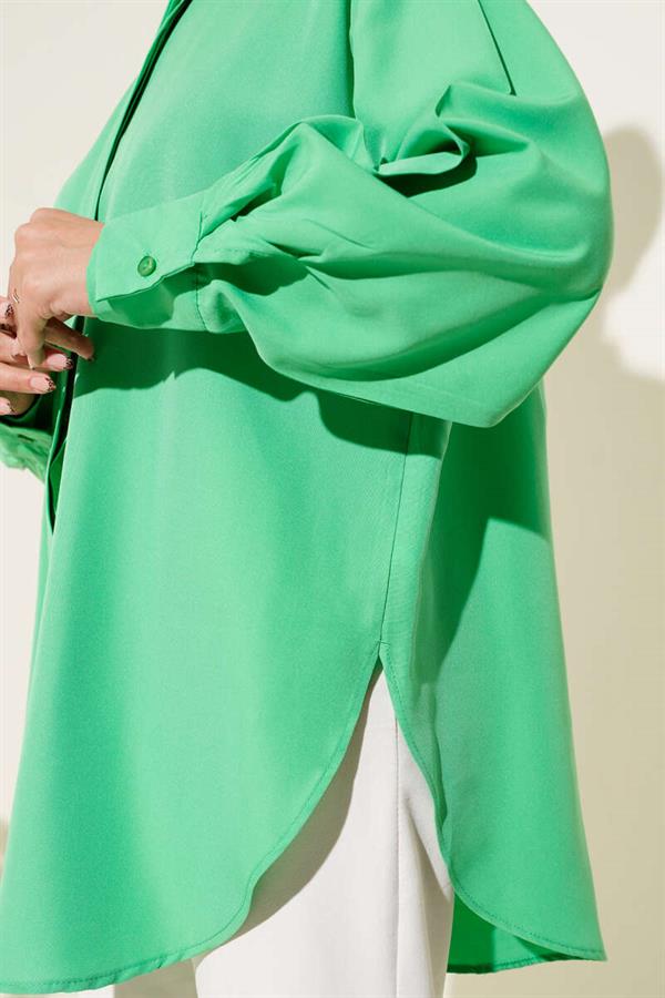 Basic Hidden Button Shirt Green