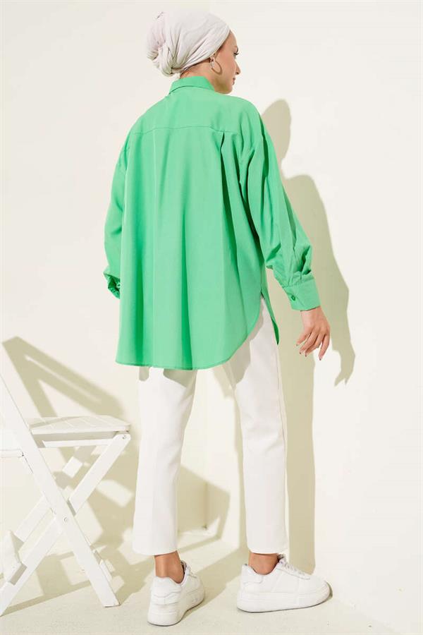 Basic Hidden Button Shirt Green