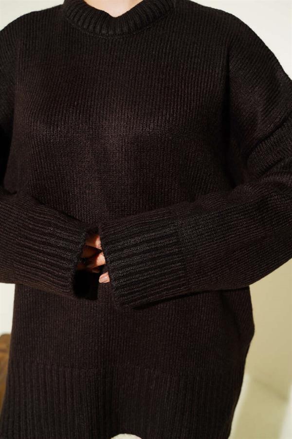 Basic Oversize Knitted Tunic Dark Brown