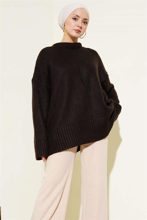 Basic Oversize Knitted Tunic Dark Brown