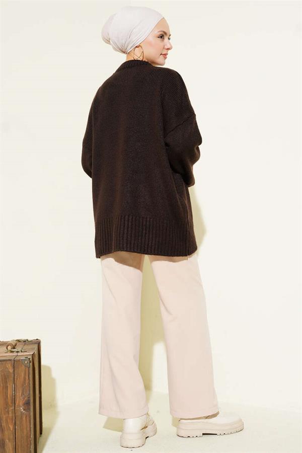 Basic Oversize Knitted Tunic Dark Brown
