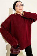 Basic Oversize Knit Tunic Light Claret Red