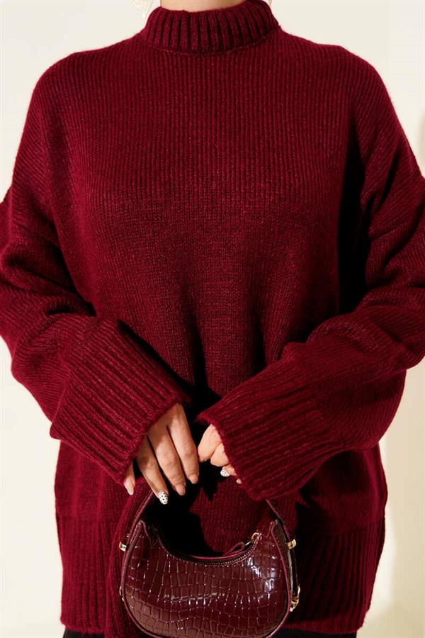 Basic Oversize Knit Tunic Light Claret Red