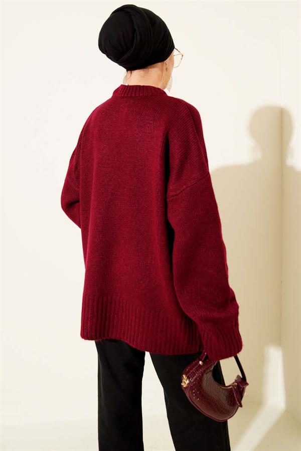 Basic Oversize Knit Tunic Light Claret Red