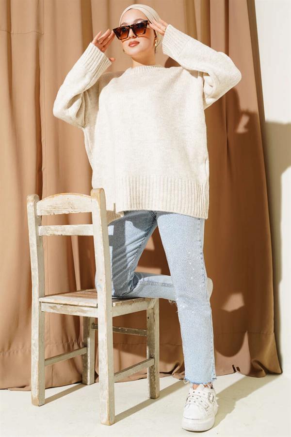 Basic Oversize Knitwear Tunic Beige
