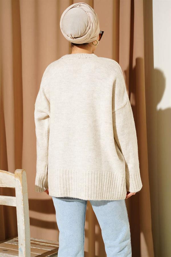 Basic Oversize Knitwear Tunic Beige
