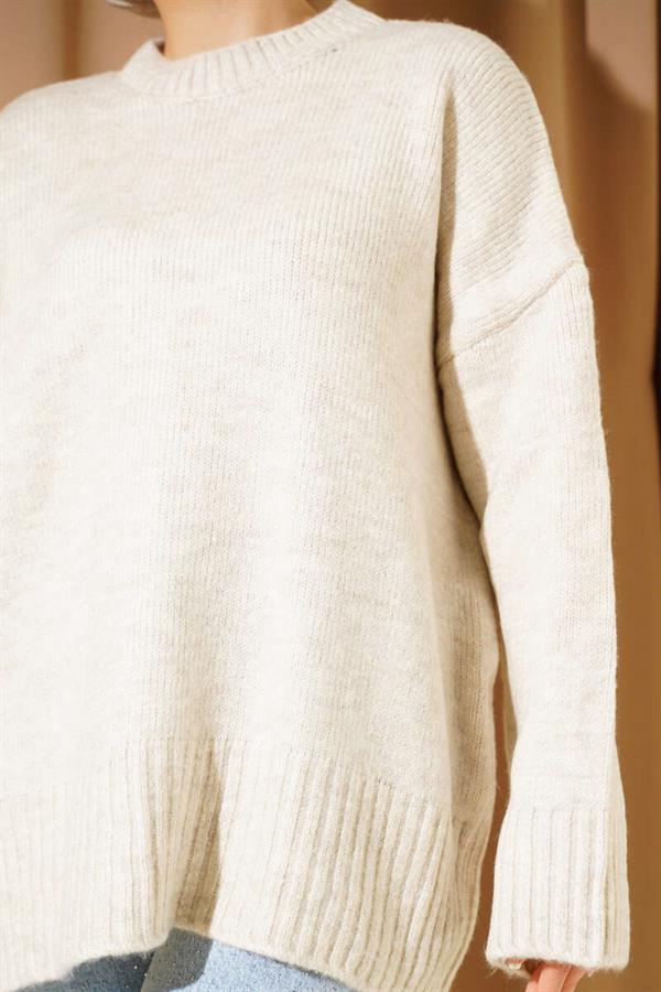 Basic Oversize Knitwear Tunic Beige