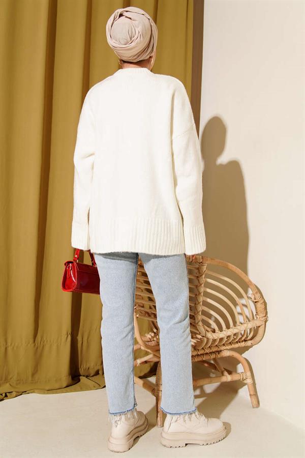 Basic Oversize Knit Tunic Ecru