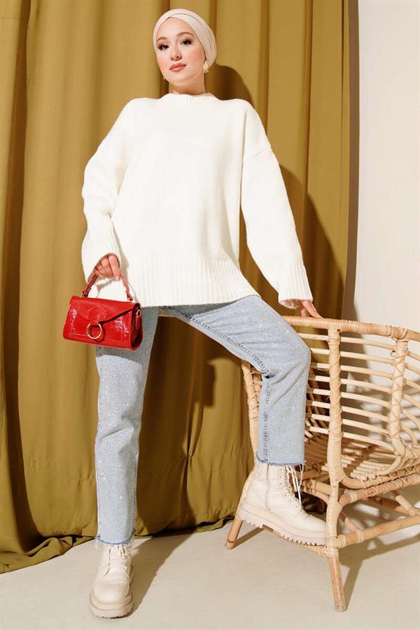 Basic Oversize Knit Tunic Ecru