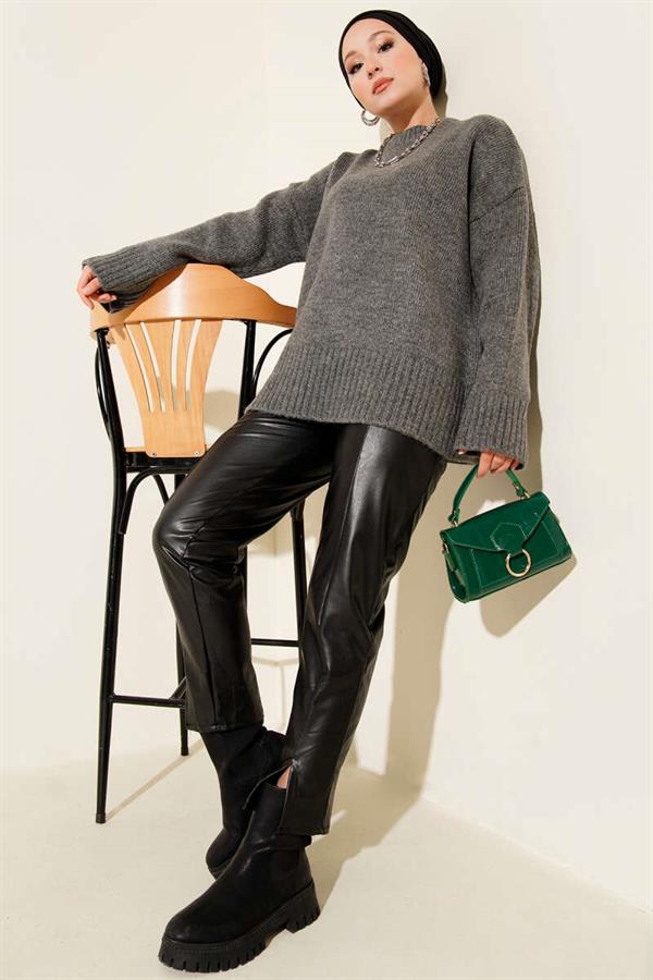 Basic Oversize Knit Tunic Smoke