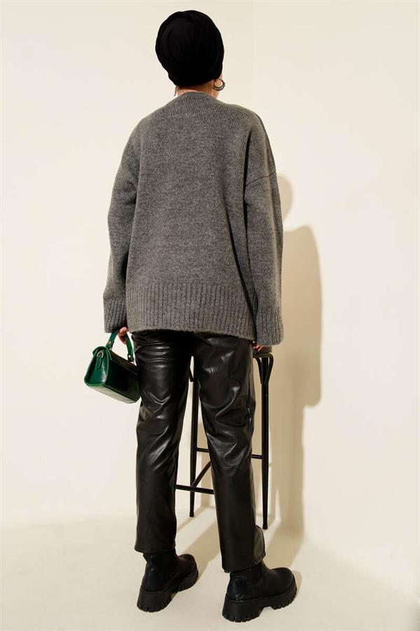 Basic Oversize Knit Tunic Smoke