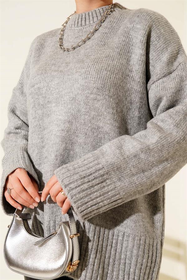 Basic Oversize Knitwear Tunic Gray