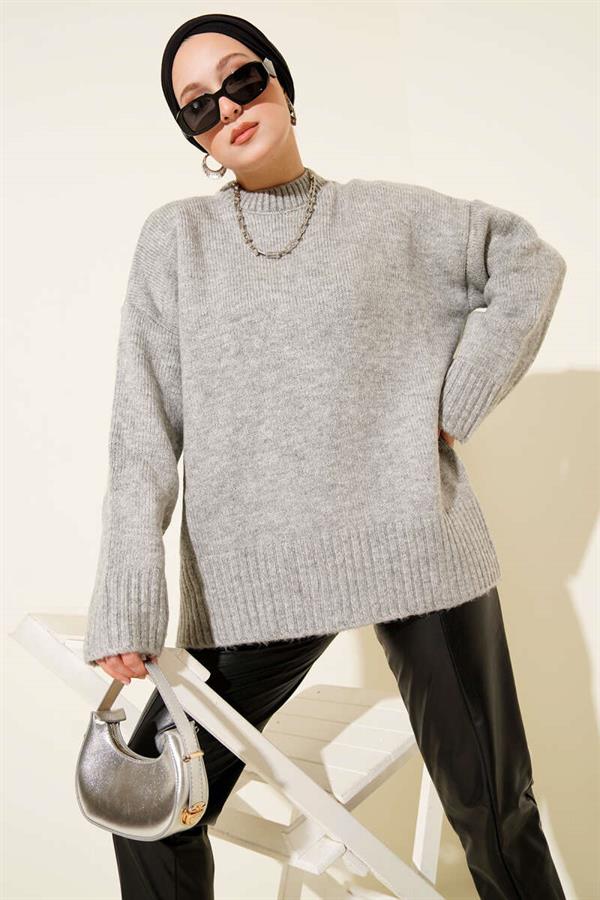 Basic Oversize Knitwear Tunic Gray