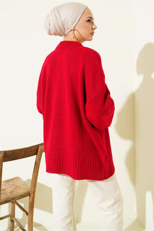 Basic Oversize Knit Tunic Red