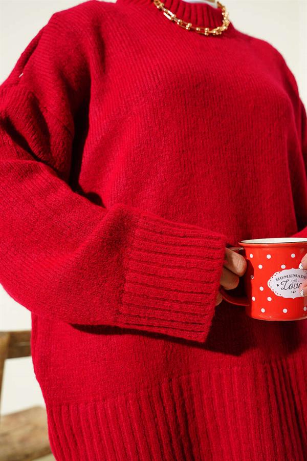 Basic Oversize Knit Tunic Red