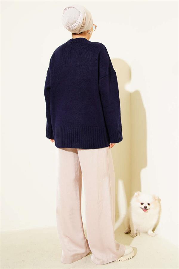 Basic Oversize Knit Tunic Navy Blue