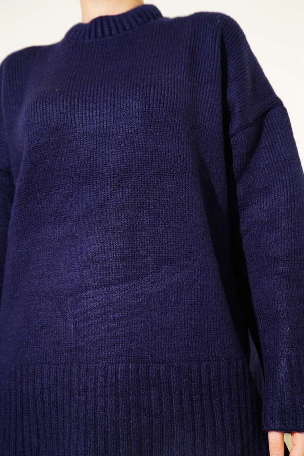 Basic Oversize Knit Tunic Navy Blue