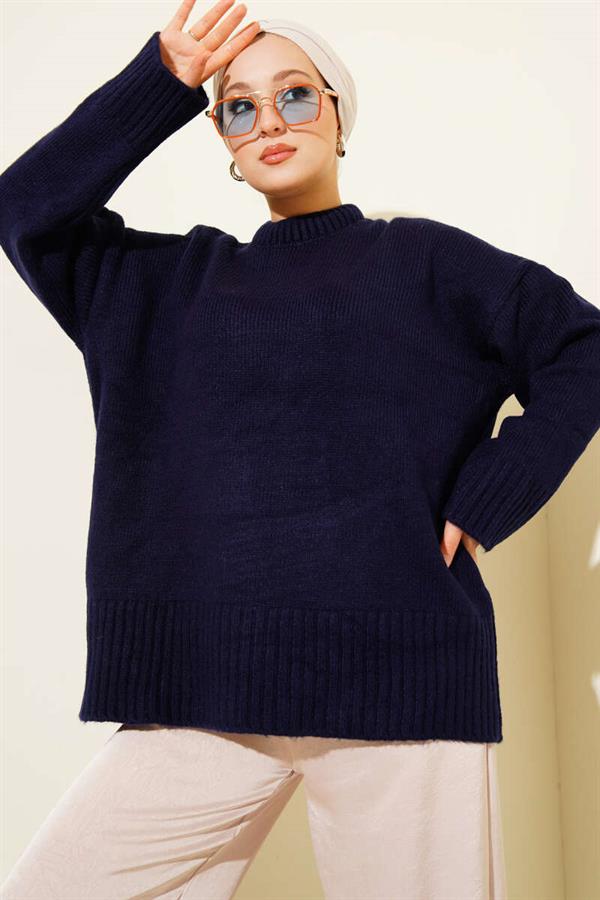 Basic Oversize Knit Tunic Navy Blue