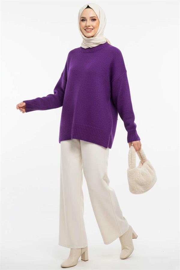 Basic Oversize Knitwear Tunic Purple