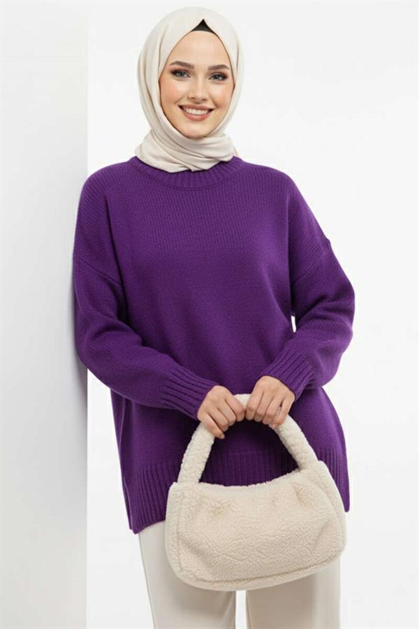 Basic Oversize Knitwear Tunic Purple