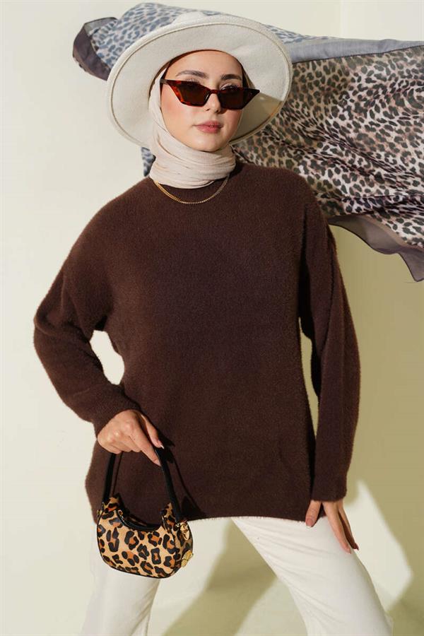 Basic Bearded Knit Tunic Brown