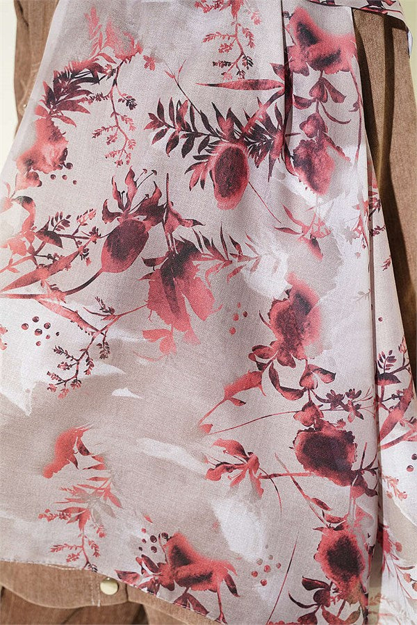 Printed Floral Pattern Scarf, Beige