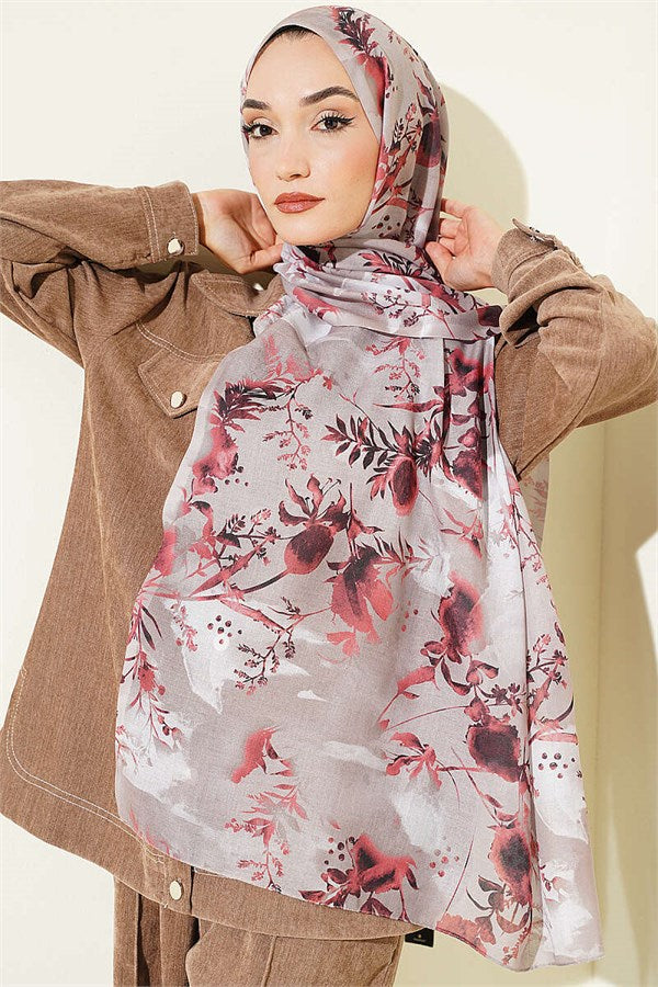 Printed Floral Pattern Scarf, Beige