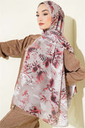 Printed Floral Pattern Scarf, Beige