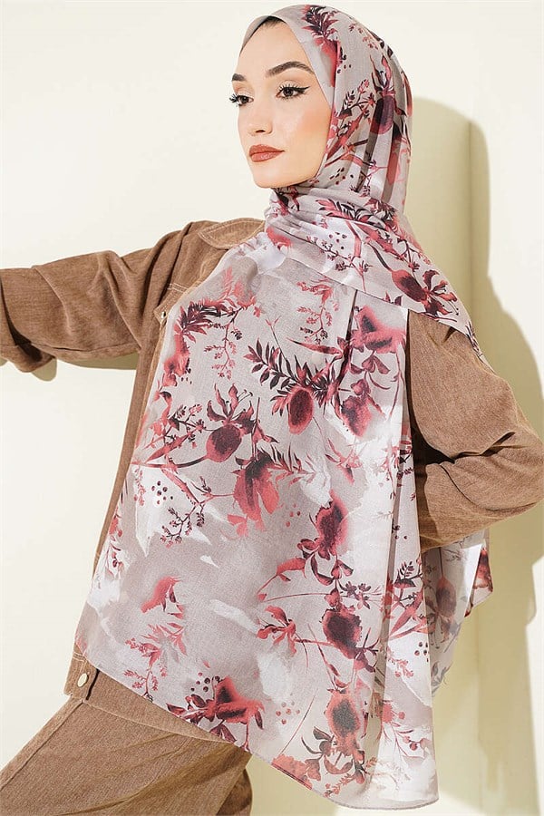 Printed Floral Pattern Scarf, Beige