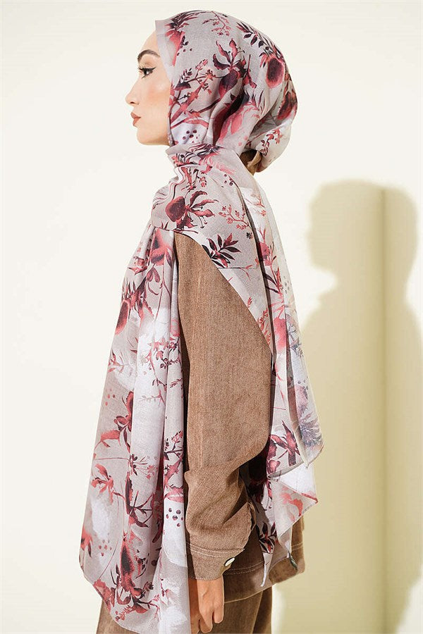 Printed Floral Pattern Scarf, Beige