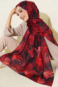 Printed Floral Pattern Scarf, Burgundy