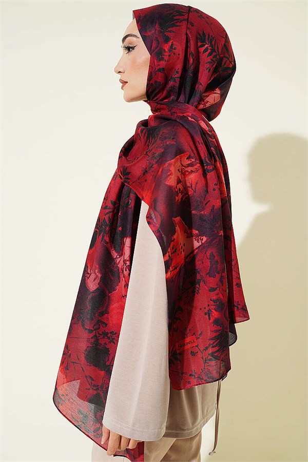 Printed Floral Pattern Scarf, Burgundy
