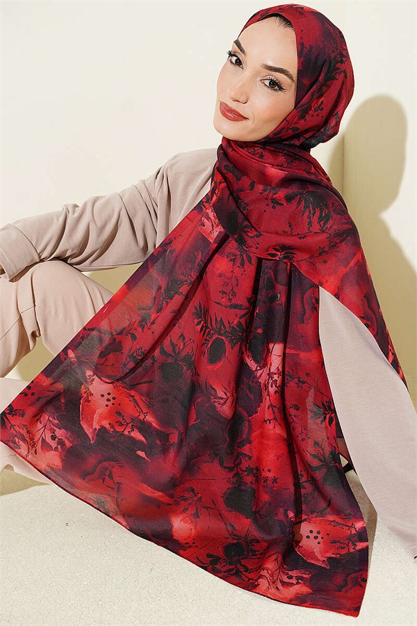 Printed Floral Pattern Scarf, Burgundy