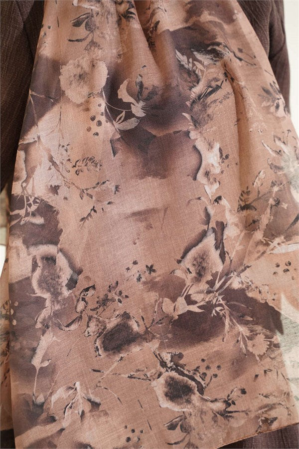 Printed Floral Pattern Scarf Camel