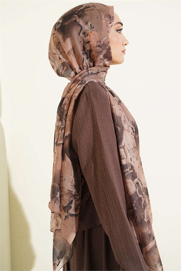 Printed Floral Pattern Scarf Camel