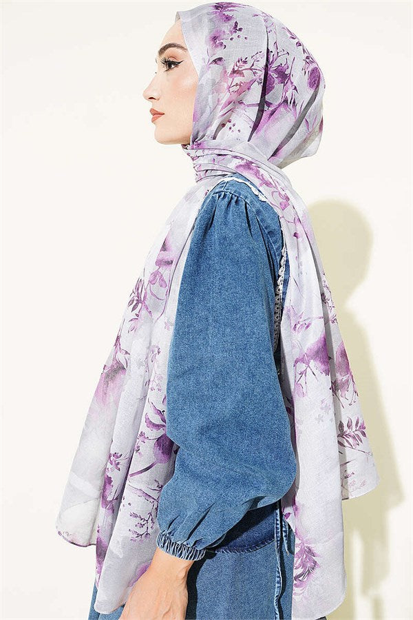 Printed Floral Pattern Scarf Grey