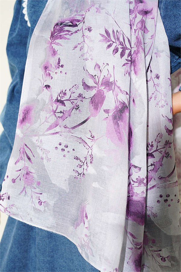 Printed Floral Pattern Scarf Grey