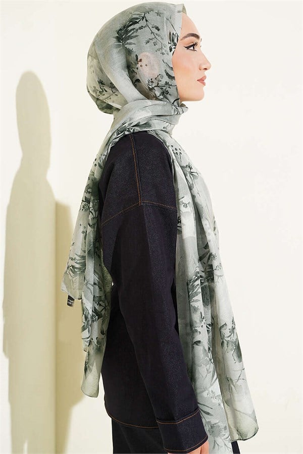 Printed Floral Pattern Scarf, Khaki