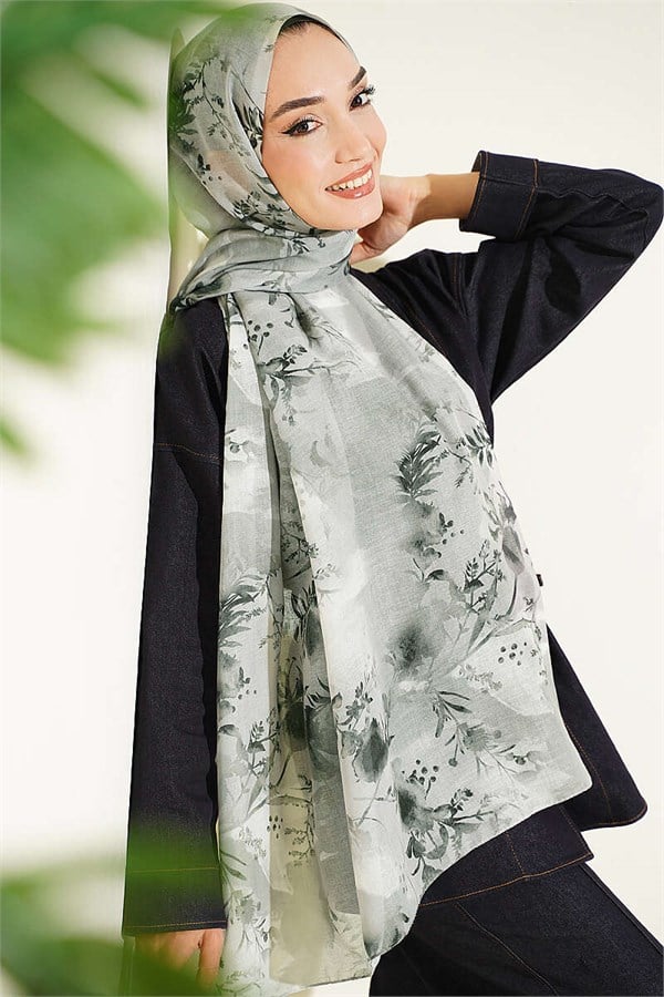 Printed Floral Pattern Scarf, Khaki