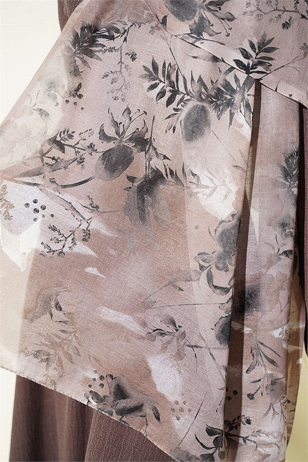 Printed Floral Pattern Scarf, Sand Beige