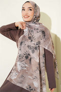 Printed Floral Pattern Scarf, Sand Beige