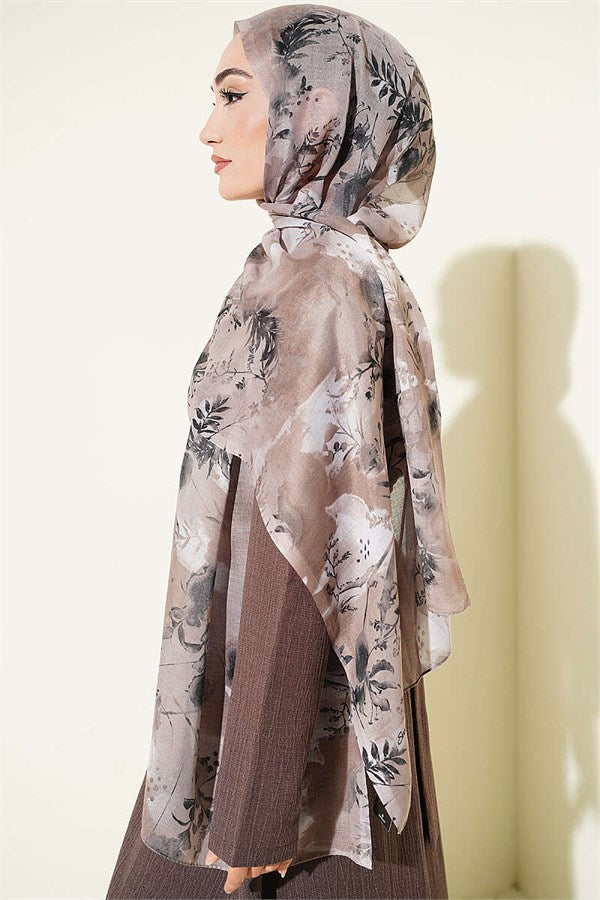 Printed Floral Pattern Scarf, Sand Beige