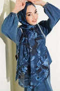 Printed Floral Pattern Scarf, Navy Blue