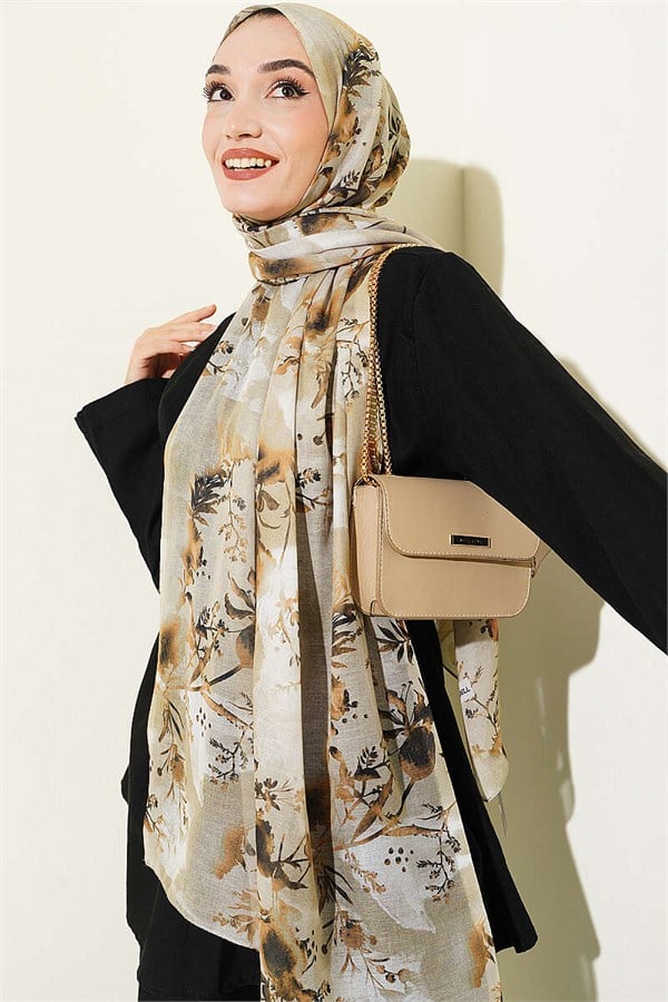 Printed Floral Pattern Scarf, Dark Green