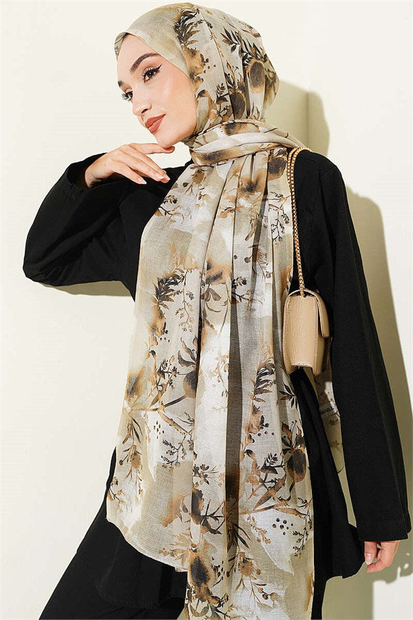 Printed Floral Pattern Scarf, Dark Green