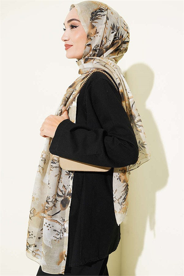 Printed Floral Pattern Scarf, Dark Green