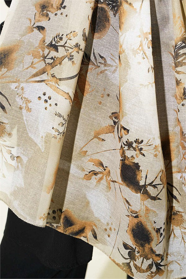 Printed Floral Pattern Scarf, Dark Green