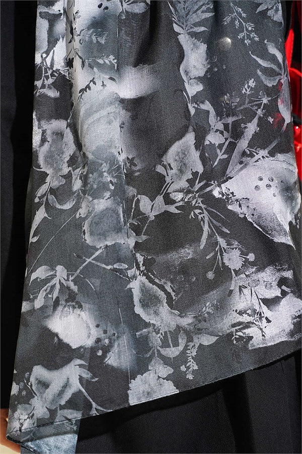 Printed Floral Pattern Scarf, Black