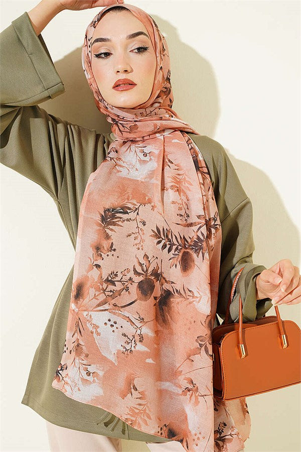 Printed Floral Pattern Scarf Onion Peel